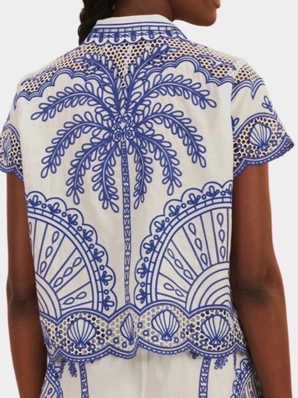 FARM RIO Blue Palm Trees Richelieu Shirt